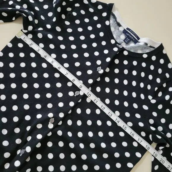 Lands' End Women's Black/Ivory Dot Long Sleeve Cardigan NWOT