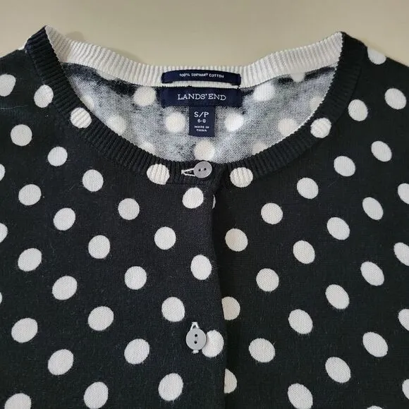 Lands' End Women's Black/Ivory Dot Long Sleeve Cardigan NWOT