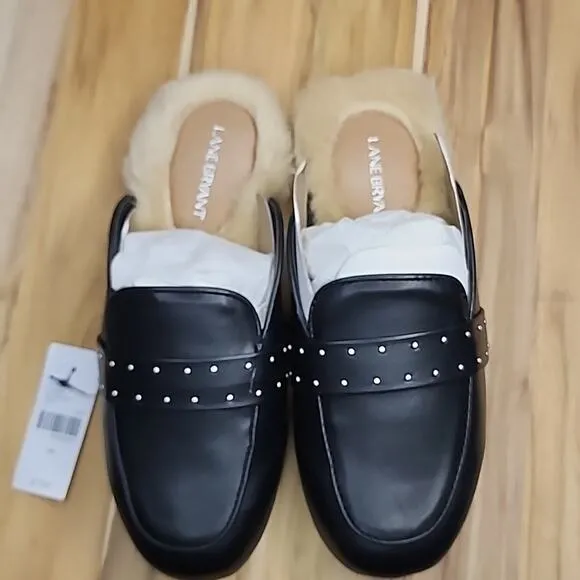 ☆LANE BRYANT☆ LOAFER SLIP ONS WOMEN'S SIZE 7W BLACK FAUX LEATHER ♡CUTE ♡