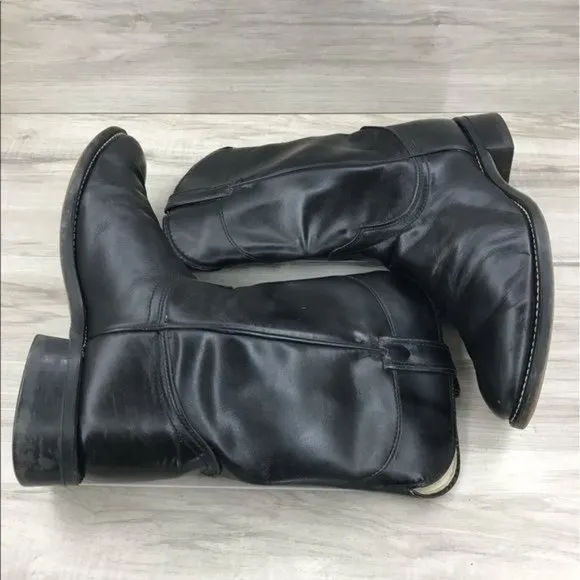 Laredo Boots Men's 9D black leather pull on Western Cowboy Rodeo