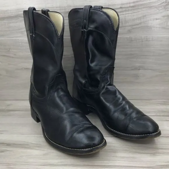 Laredo Boots Men's 9D black leather pull on Western Cowboy Rodeo