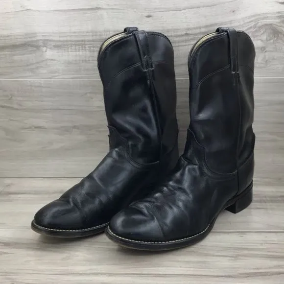Laredo Boots Men's 9D black leather pull on Western Cowboy Rodeo