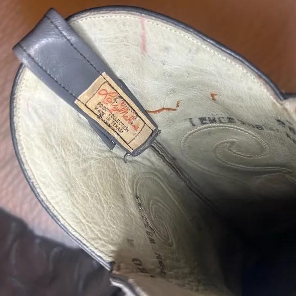 Larry Mahan Gray Leather Cowboy Boots Size 6B Vintage Embroidered Western Women