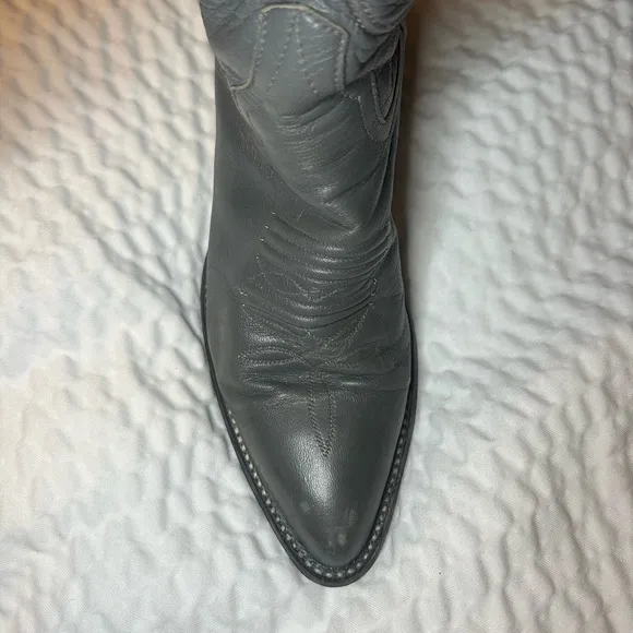 Larry Mahan Gray Leather Cowboy Boots Size 6B Vintage Embroidered Western Women