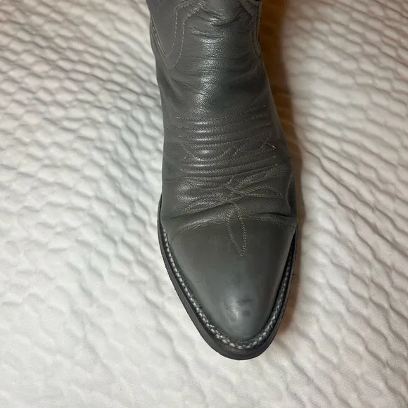 Larry Mahan Gray Leather Cowboy Boots Size 6B Vintage Embroidered Western Women