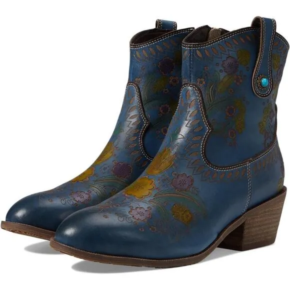 L'Artiste by Spring Step Womens Galop Western Ankle Boots - Blue NEW
