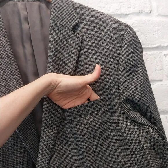 Lauren Ralph Lauren Blazer Men 44 R Gray Houndstooth 100% Wool Sport Coat Jacket