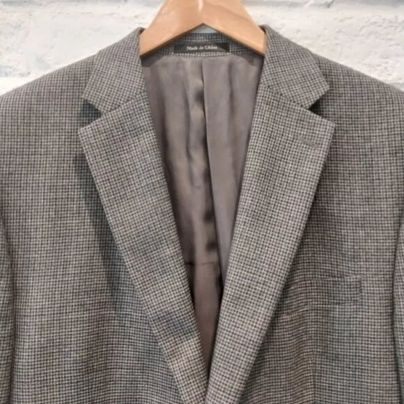Lauren Ralph Lauren Blazer Men 44 R Gray Houndstooth 100% Wool Sport Coat Jacket