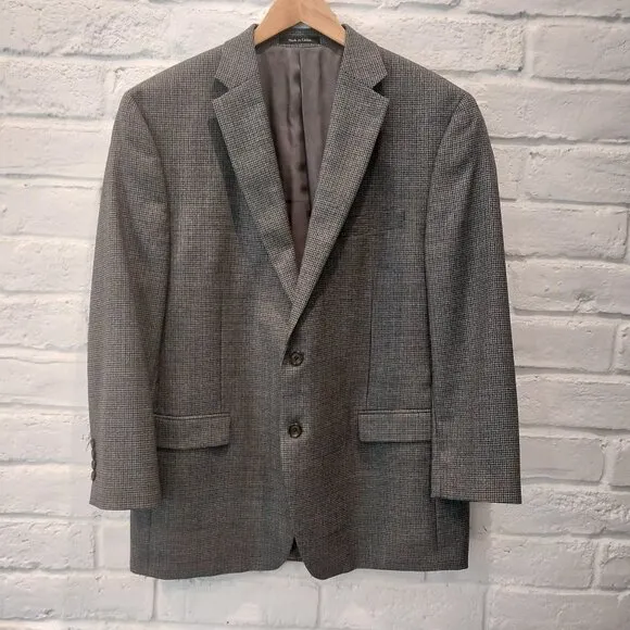 Lauren Ralph Lauren Blazer Men 44 R Gray Houndstooth 100% Wool Sport Coat Jacket
