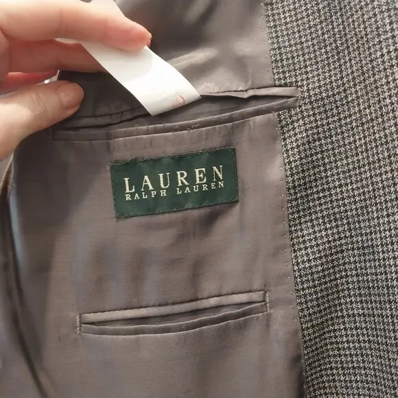 Lauren Ralph Lauren Blazer Men 44 R Gray Houndstooth 100% Wool Sport Coat Jacket
