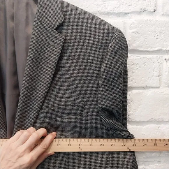 Lauren Ralph Lauren Blazer Men 44 R Gray Houndstooth 100% Wool Sport Coat Jacket