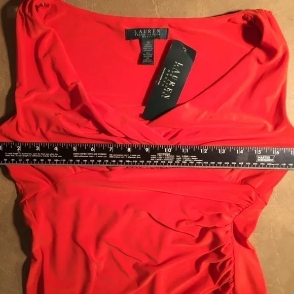 LAUREN RALPH LAUREN Empire Ruched Jersey Sheath Dress, Sleeveless, ORANGE,Size10