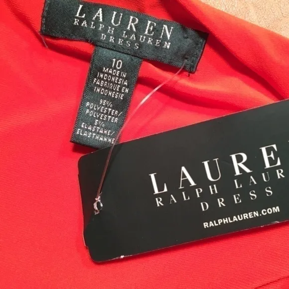LAUREN RALPH LAUREN Empire Ruched Jersey Sheath Dress, Sleeveless, ORANGE,Size10