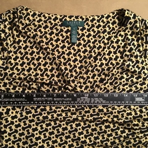 Lauren RALPH LAUREN empire ruched jersey sheath dress,Yellow/white/black, size10