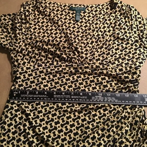 Lauren RALPH LAUREN empire ruched jersey sheath dress,Yellow/white/black, size10