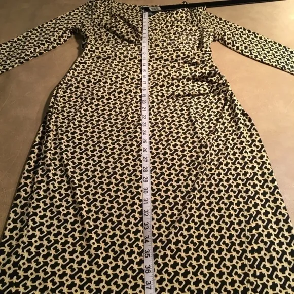 Lauren RALPH LAUREN empire ruched jersey sheath dress,Yellow/white/black, size10