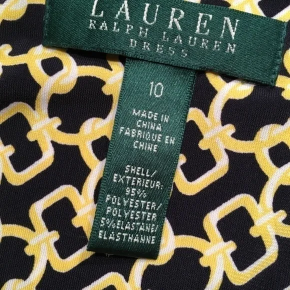 Lauren RALPH LAUREN empire ruched jersey sheath dress,Yellow/white/black, size10