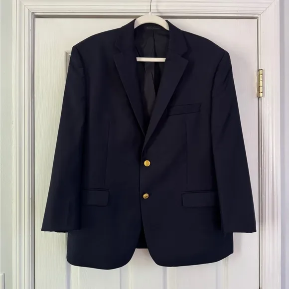 Lauren Ralph Lauren Navy Wool Blazer 42S Gold Button Jacket Sport Coat Short