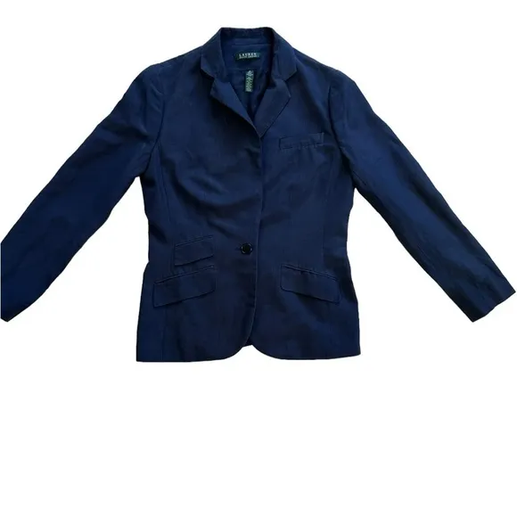 Lauren Ralph Women’s Blue Navy Silk/linen jacket Size 10