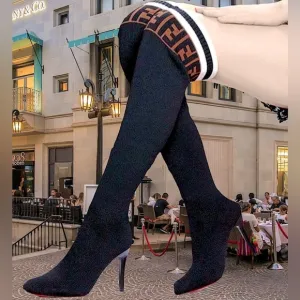 Lavishly Paris Luxury Designer Fashion Knee Length Boots. Size 7/7.5