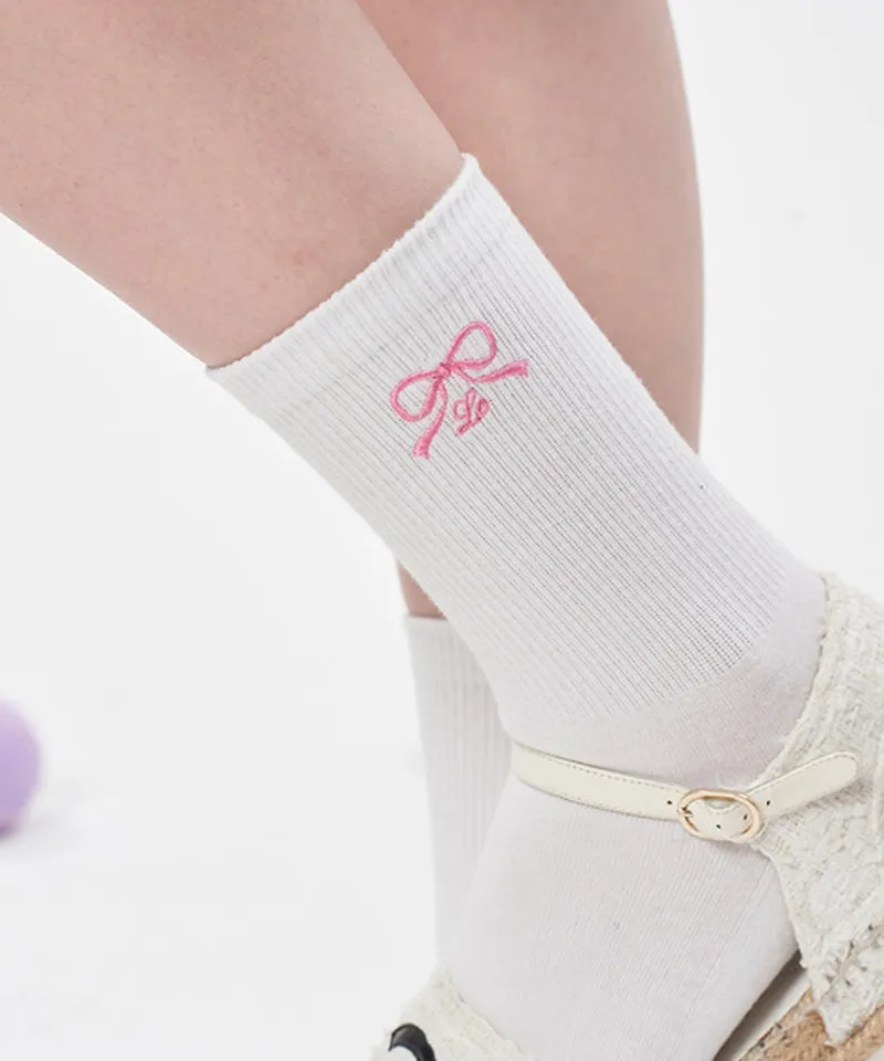 LE SONNET Ribbon Socks - White