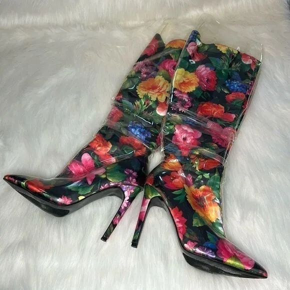 Lemon Drop by Privileged Thigh High Heel Floral Fashion Rain Boots