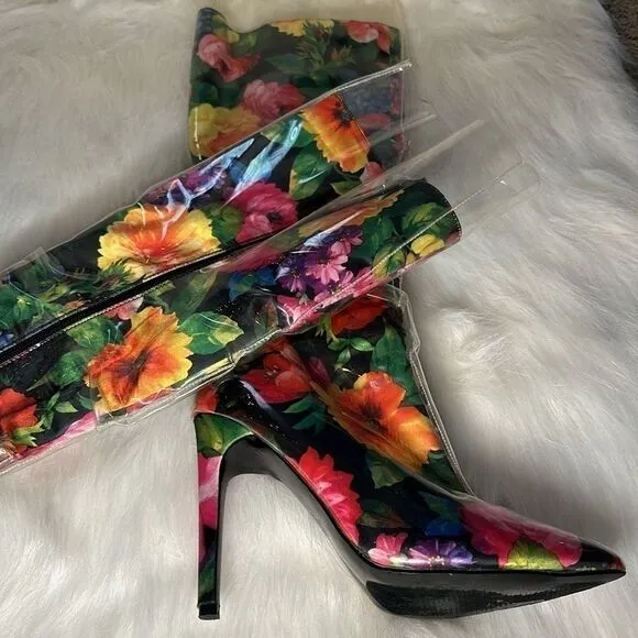 Lemon Drop by Privileged Thigh High Heel Floral Fashion Rain Boots
