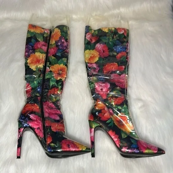 Lemon Drop by Privileged Thigh High Heel Floral Fashion Rain Boots