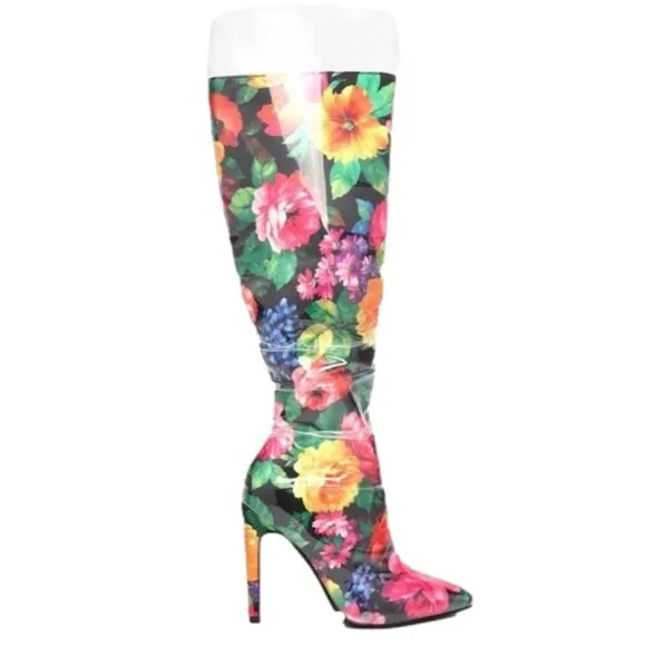 Lemon Drop by Privileged Thigh High Heel Floral Fashion Rain Boots