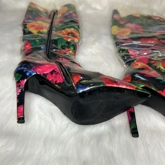Lemon Drop by Privileged Thigh High Heel Floral Fashion Rain Boots