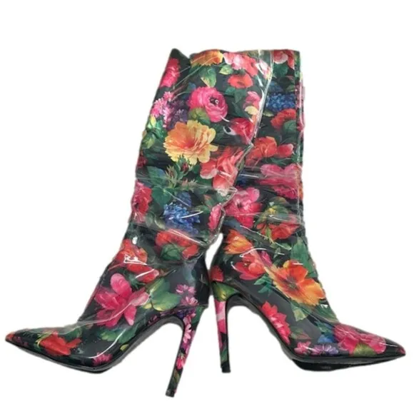 Lemon Drop by Privileged Thigh High Heel Floral Fashion Rain Boots