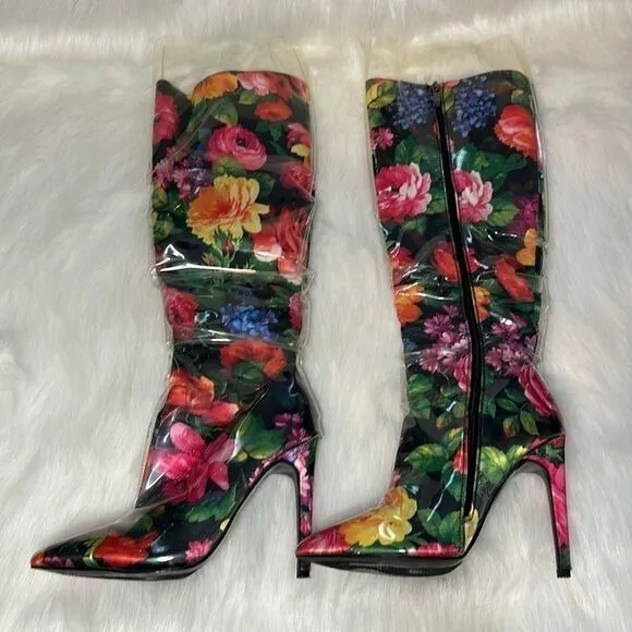 Lemon Drop by Privileged Thigh High Heel Floral Fashion Rain Boots