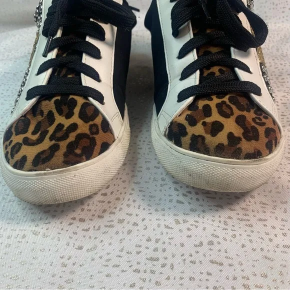 LEOPARD STUD Fashion Sneaker Faux Leather Suede