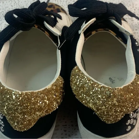 LEOPARD STUD Fashion Sneaker Faux Leather Suede