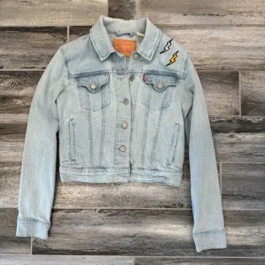 Levi Trucker Jacket Size S Faded light Denim Cute Patches Cropped Urban Style S