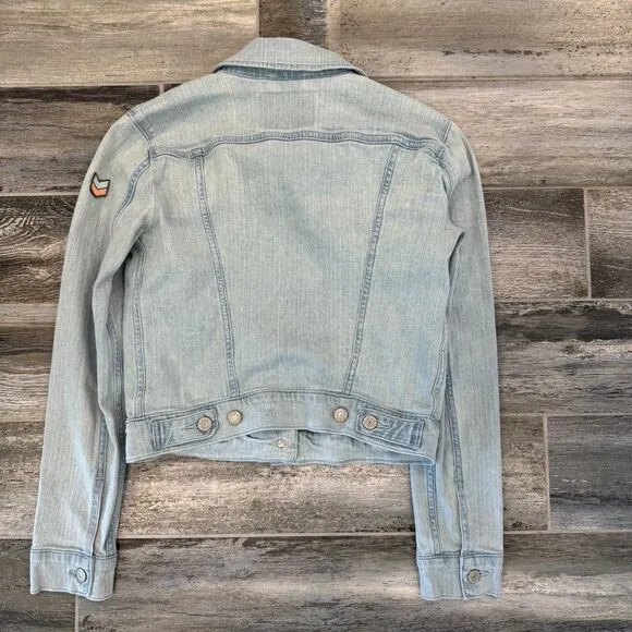 Levi Trucker Jacket Size S Faded light Denim Cute Patches Cropped Urban Style S