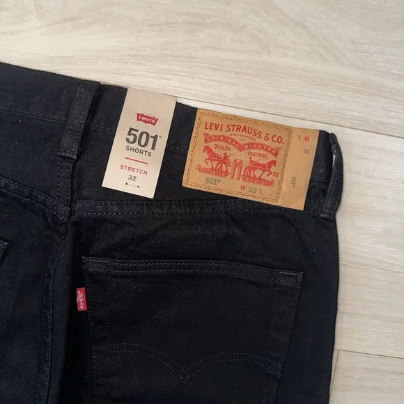 Levi's 501 Shorts Men's 32 Original Fit Black Denim Stretch Shorts Preppy Spring