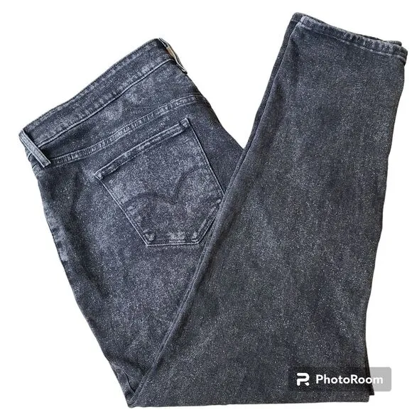 Levi's 711 Size 20W Petite Black Acid Wash Mid-Rise Skinny Jeans Grunge Goth
