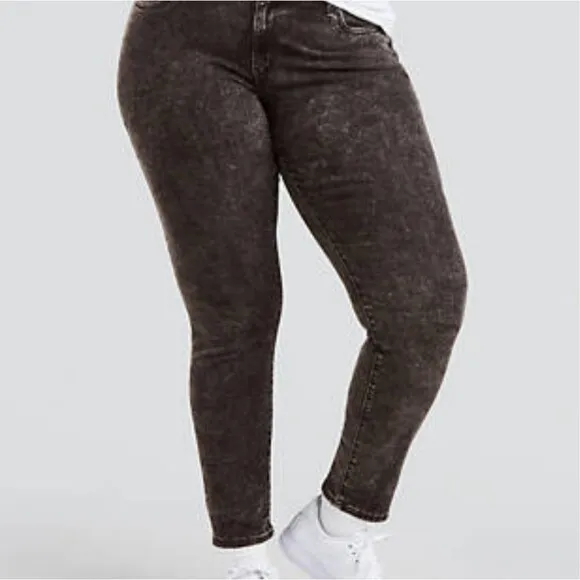 Levi's 711 Size 20W Petite Black Acid Wash Mid-Rise Skinny Jeans Grunge Goth
