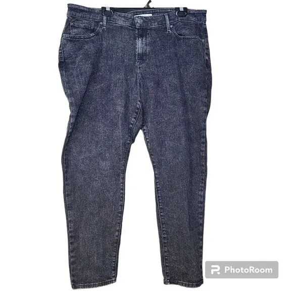 Levi's 711 Size 20W Petite Black Acid Wash Mid-Rise Skinny Jeans Grunge Goth