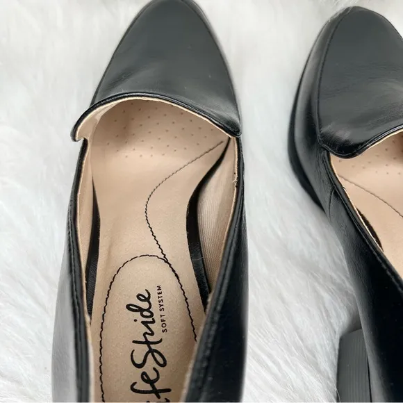 LifeStride Devyn Slip-ons Block Heel Pumps Black Faux Leather Size 7M