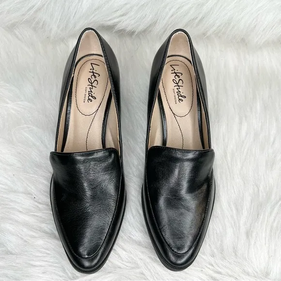 LifeStride Devyn Slip-ons Block Heel Pumps Black Faux Leather Size 7M