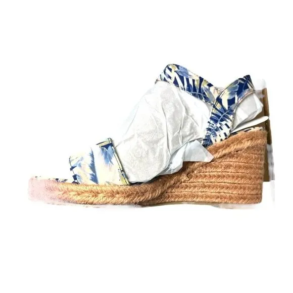 Lifestride Womens Blue Tan Floral Comfort Ankle Strap Wedge Sandals Sz 10 NIB