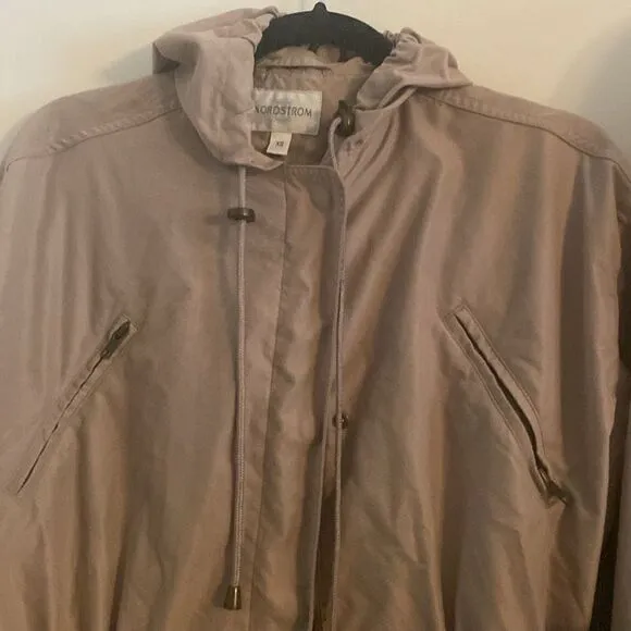 Like New Nordstrom Womens Lightweight Hooded Tan Beige Knee-Length Trench Coat