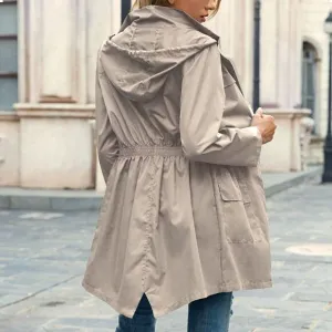 Like New Nordstrom Womens Lightweight Hooded Tan Beige Knee-Length Trench Coat