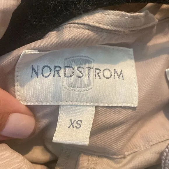 Like New Nordstrom Womens Lightweight Hooded Tan Beige Knee-Length Trench Coat