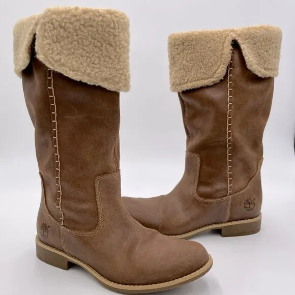 Like New Timberland Brown Leather Knee High Snow Boots 25669M in Women's US 8.5