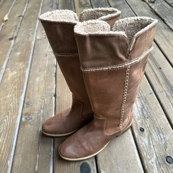 Like New Timberland Brown Leather Knee High Snow Boots 25669M in Women's US 8.5