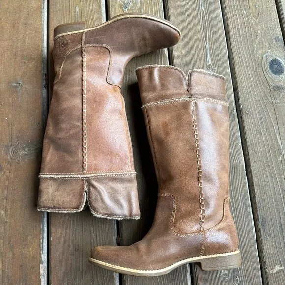 Like New Timberland Brown Leather Knee High Snow Boots 25669M in Women's US 8.5