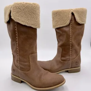 Like New Timberland Brown Leather Knee High Snow Boots 25669M in Women's US 8.5
